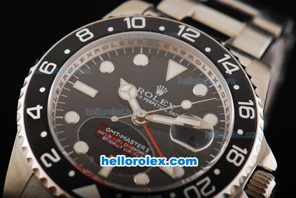 Rolex GMT-Master Automatic Movement Full Steel Case/Strap with Black Dial and Black Bezel - Click Image to Close